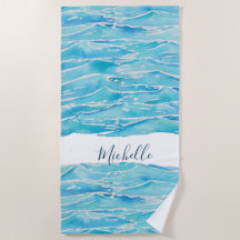 Personalized Name Beach Waves Watercolor Novelty