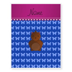 Personalized name bear blue butterflies temporary tattoos