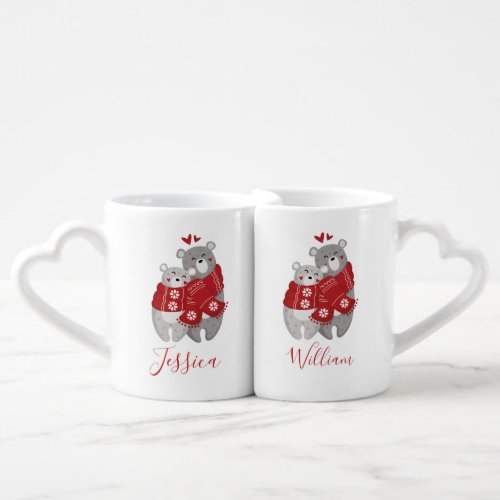 Personalized Name Bear Couple Xmas Christmas   Coffee Mug Set