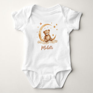 Personalized Name Bear Moon & Stars   Baby Bodysuit