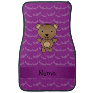 Personalized name bear purple bats car mat