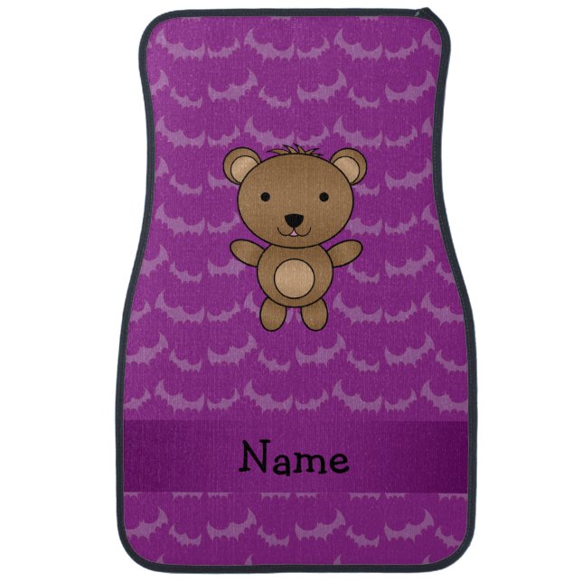 Personalized name bear purple bats car mat (Front)