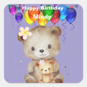 Personalized name Bear Square Sticker