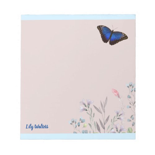 Personalized Name Beautiful Blue Morpho Butterfly Notepad