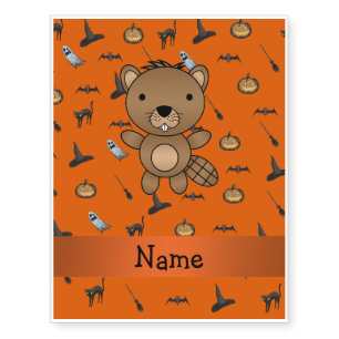 Personalized name beaver halloween pattern temporary tattoos