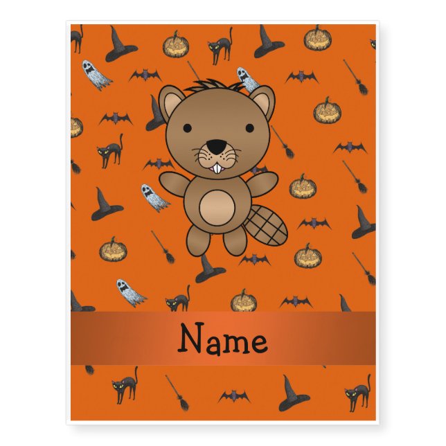 Personalized name beaver halloween pattern temporary tattoos (Front)