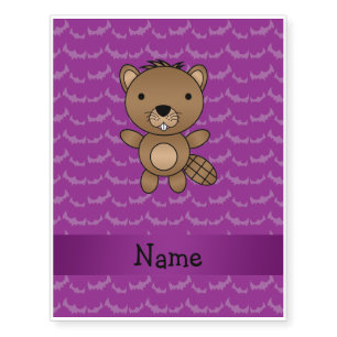 Personalized name beaver purple bats temporary tattoos