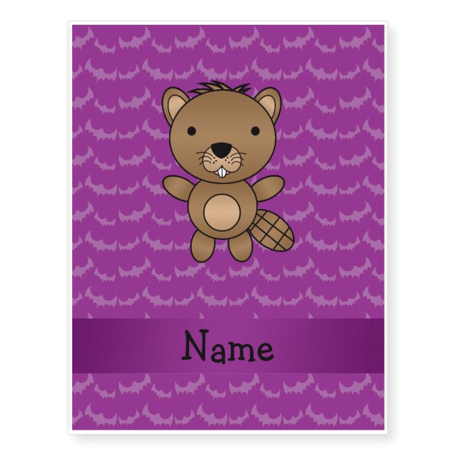 Personalized name beaver purple bats temporary tattoos (Front)