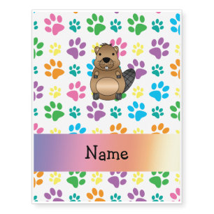 Personalized name beaver rainbow paws temporary tattoos
