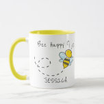 Personalized Name | Bee Happy Mug<br><div class="desc">Cute Bee happy,  coffee/tea mug,  with your name and a cute little bee,  perfect as a gift,  for all holidays and occassions. The font styles,  sizes and colors can be changed by clicking on the customize further link after personalizing.</div>