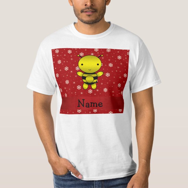 Personalized name bee red snowflakes T-Shirt (Front)