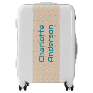 Personalized Name Beige Teal Polka Dot Luggage
