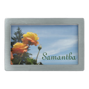 Personalized Name Belt Buckles Orange Roses Sky