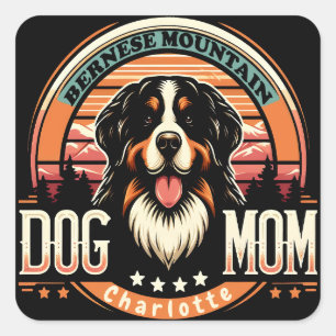 Personalized Name Bernese Mountain Dog Mom Vintage Square Sticker