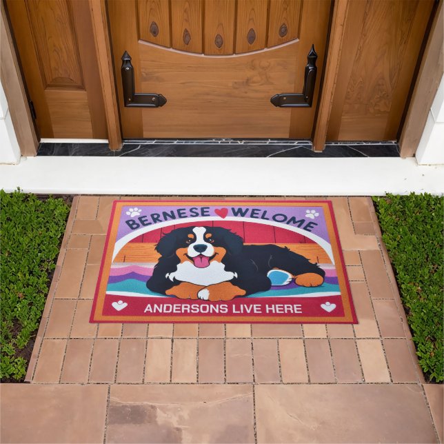 Personalized Name Bernese Mountain Dog Welcome Doormat (Outdoor)