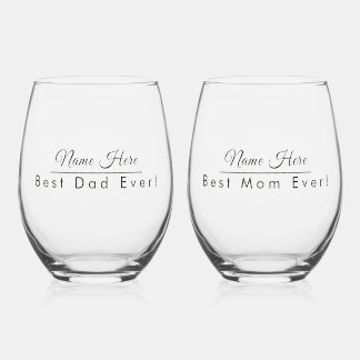 Personalized Name Best Dad and Mom Ever Elegant Stemless Wine Glass