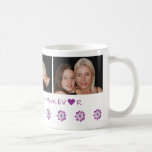 Personalized Name   Best Mom Ever   3 Photos  Coffee Mug<br><div class="desc">Cute, modern, and elegant coffee mug for Mother's Day for your mother (or for her birthday), with a collage of 3 horizontal photos that you can personalize showing a mother and a teenage daughter, a row of purple flowers (grouped one darker and one lighter), and a customizable text with a...</div>