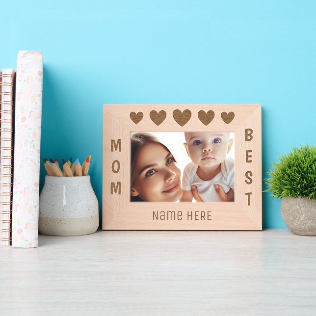 Personalized Name, Best Mom with Five Hearts Engraved Frames (Creator Uploaded)