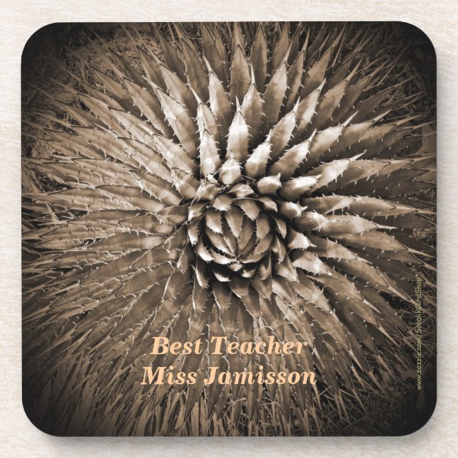 Personalized Name Best Teacher Agave Sepia Tan  Beverage Coaster (Front)
