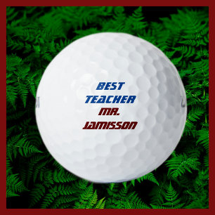 Personalized Name, Best Teacher, Blue and Burgundy Golf Balls