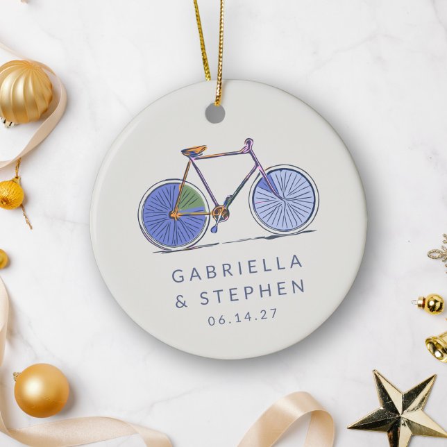 Personalized Name Bicycle Married Couple Christmas Ceramic Ornament (Creator Uploaded)