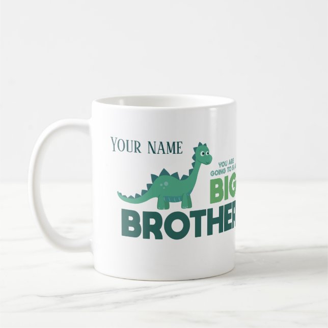 Personalized name big brother announcement dino coffee mug (Left)