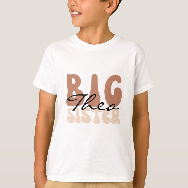 Personalized name big sister boho chic typography T-Shirt (Front)