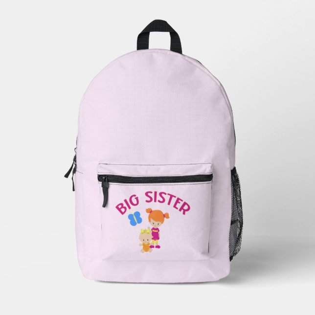Personalized Name Big Sister with Baby Sister  Printed Backpack (Front)