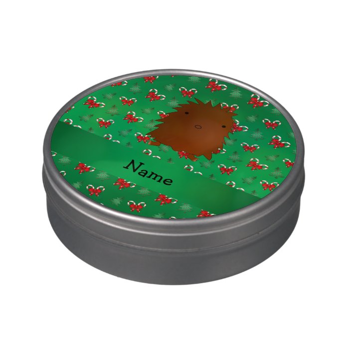 Personalized name bigfoot green candy canes bows jelly belly candy tin