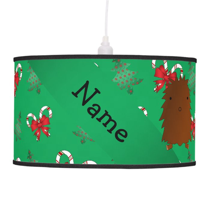 Personalized name bigfoot green candy canes bows hanging lamp
