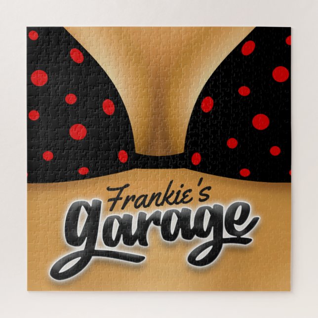 Personalized NAME Bikini Babe Girl Man Cave Garage Jigsaw Puzzle (Vertical)