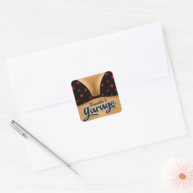 Personalized NAME Bikini Babe Girl Man Cave Garage Square Sticker (Envelope)