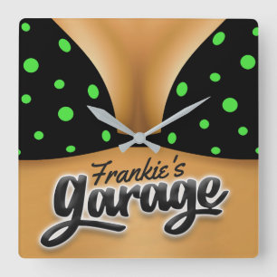 Personalized NAME Bikini Babe Girl Man Cave Garage Square Wall Clock