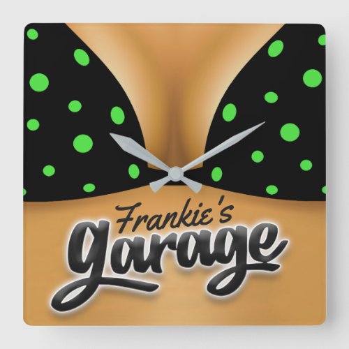 Personalized NAME Bikini Babe Girl Man Cave Garage Square Wall Clock