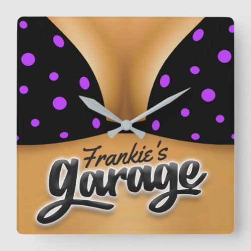 Personalized NAME Bikini Babe Girl Man Cave Garage Square Wall Clock