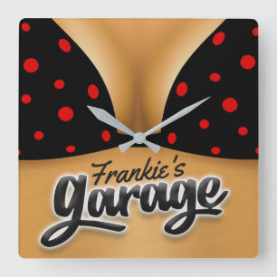 Personalized NAME Bikini Babe Girl Man Cave Garage Square Wall Clock