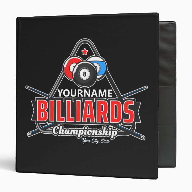 Personalized NAME Billiards 8 Ball Pool Cue Rack  3 Ring Binder (Front/Inside)