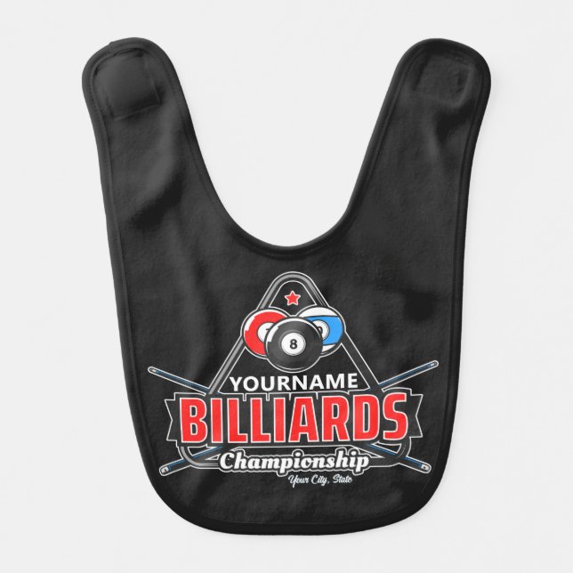 Personalized NAME Billiards 8 Ball Pool Cue Rack  Baby Bib (Front)