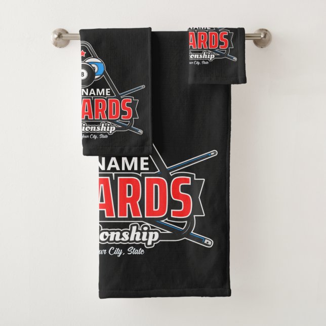 Personalized NAME Billiards 8 Ball Pool Cue Rack Bath Towel Set (Insitu)