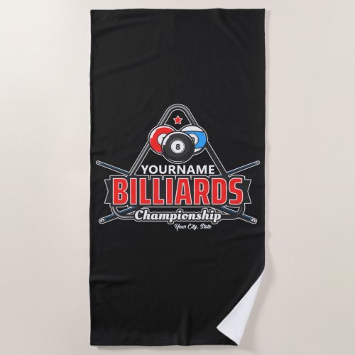 Personalized NAME Billiards 8 Ball Pool Cue Rack  Beach Towel