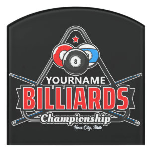 Personalized NAME Billiards 8 Ball Pool Cue Rack Door Sign