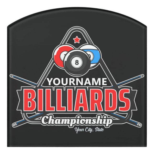 Personalized NAME Billiards 8 Ball Pool Cue Rack  Door Sign (Contour Front)
