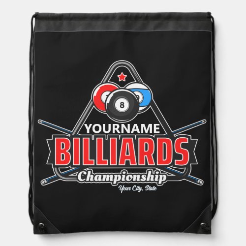 Personalized NAME Billiards 8 Ball Pool Cue Rack Drawstring Bag