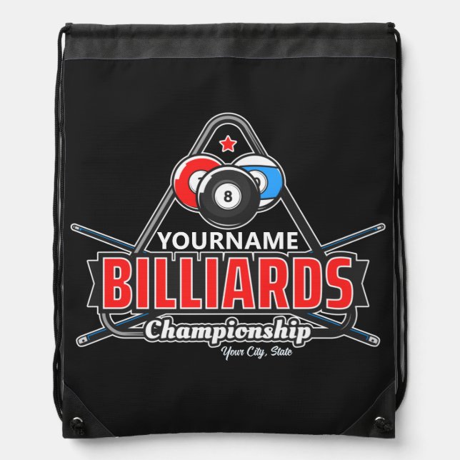 Personalized NAME Billiards 8 Ball Pool Cue Rack Drawstring Bag (Front)