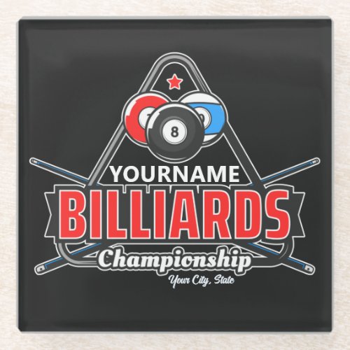 Personalized NAME Billiards 8 Ball Pool Cue Rack Glass Coaster