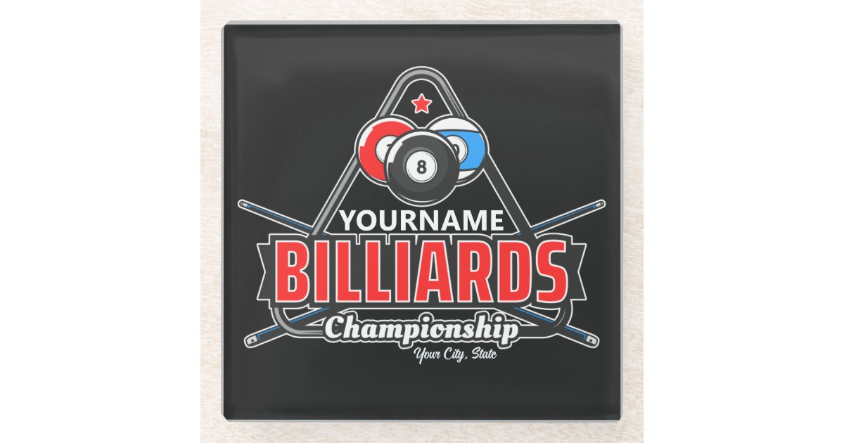 Personalized NAME Billiards 8 Ball Pool Cue Rack Glass Coaster | Zazzle