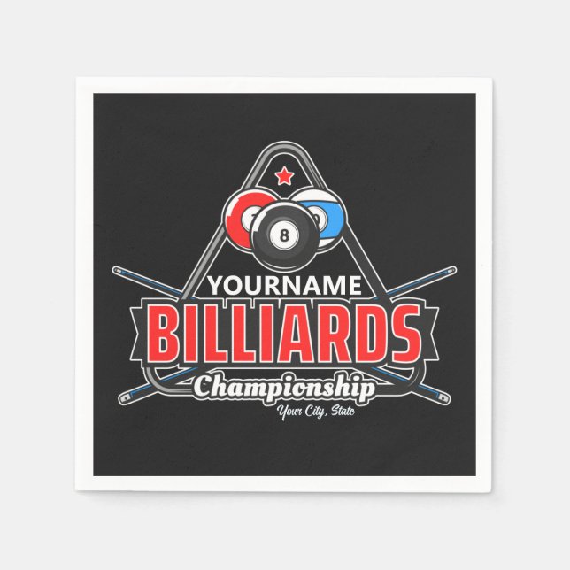 Personalized NAME Billiards 8 Ball Pool Cue Rack  Napkins (Front)