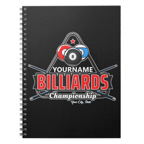 Personalized NAME Billiards 8 Ball Pool Cue Rack Notebook