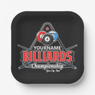 Personalized NAME Billiards 8 Ball Pool Cue Rack Paper Plates