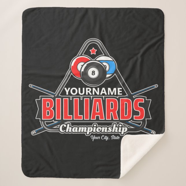 Personalized NAME Billiards 8 Ball Pool Cue Rack  Sherpa Blanket (Front)